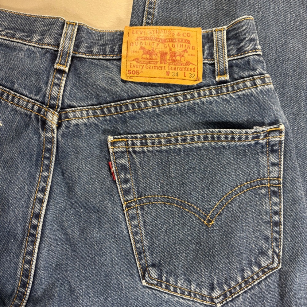 USA VTG Levis 505 Jeans Mens W34 L32 Regular Fit Straight Leg Blue Denim - Picture 10 of 12